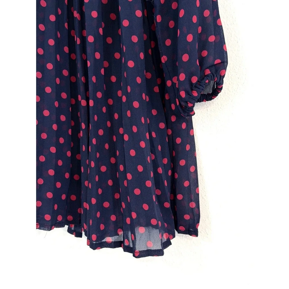Baby Gap Girls Dress 12–18 Months Navy Red Polka Dot Pleated Sheer Overlay
